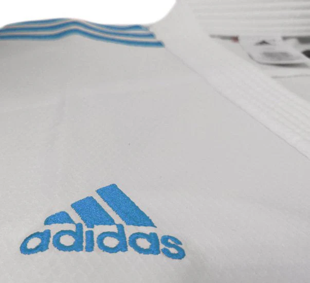 Karategi Adidas Kumite Adilight Primegreen WKF Blue Stripes - Image 3