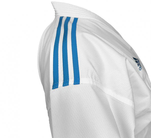 Karategi Adidas Kumite Adilight Primegreen WKF Blue Stripes - Image 4